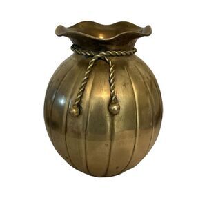 Vintage Brass Vase with Rope Accent Detail